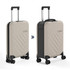 A grey Rollink Flex 360 Spinner Suitcase, featuring a sleek design and four wheels for easy mobility.