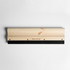 A wooden squeegee with a natural finish and a black rubber blade, featuring a logo.