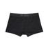 Black briefs featuring a logo on the waistband, made from soft fabric.