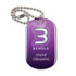 A dog tag keychain featuring a purple gradient design with the text "BEHOLD" and "ONLINE STREAMING."