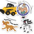 Four car deodorisers in various shapes: a yellow skid steer, a cartoon deity, a dog, and a zebra. Each has a unique design.