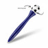 A blue pen featuring a spinning soccer ball on top. Includes a logo on the body of the pen.
