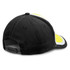 A black cap with a yellow accent and a branded logo on the back.