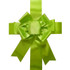 Large lime green decorative door bow with ribbon tails on a white background.