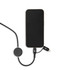 A black charging cable with a round connector, attached to a smartphone, surrounded by a sleek design.