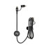 A charging cable in black with a round logo and connectors for different devices, featuring a tied-up design.