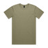 An olive green T-shirt featuring a crew neck and short sleeves, with a logo on the label.