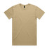 A beige t-shirt with a round neck and short sleeves, featuring a logo on the label.