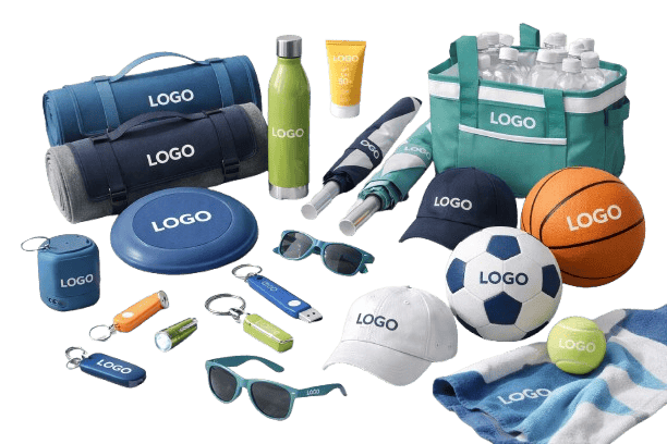 Promotional leisure products including sports items, outdoor accessories and branded lifestyle merchandise.