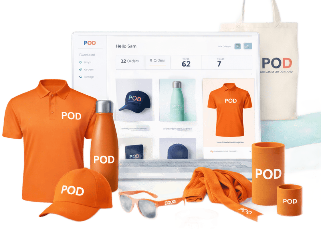 Free custom merchandise portal with branded promotional products including apparel, drinkware, caps and corporate merchandise managed through an online merch platform.