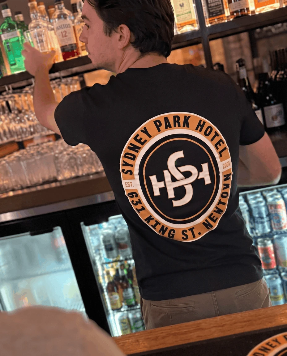 Sydney Park Hotel staff tee with full back print