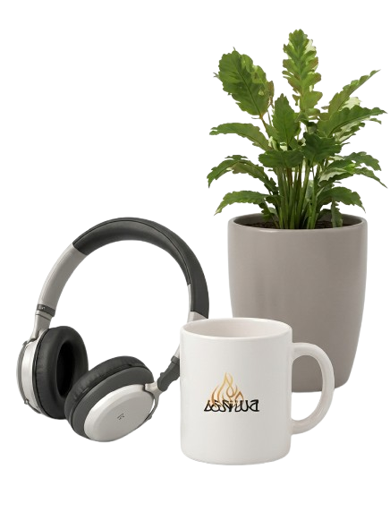 Headphones and coffee cup