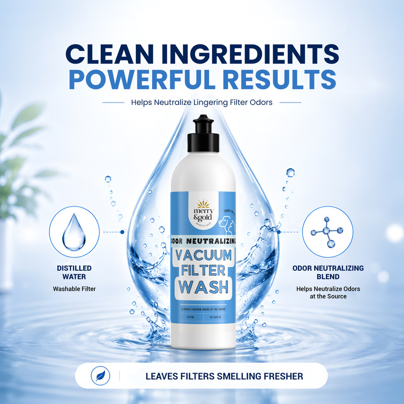 Odor Neutralizing Vacuum Filter Wash No-Rinse Solution for Washable Vacuum Filters