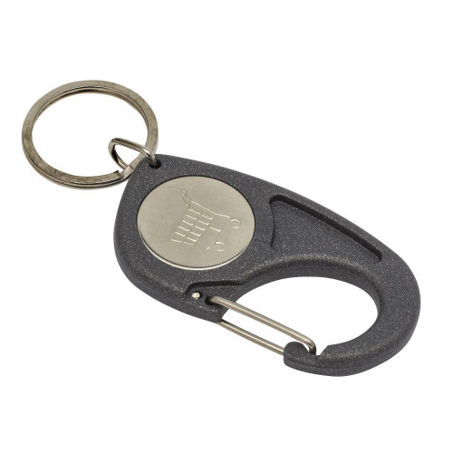 CR-MD-COIN-GREY-100 - Carabiner Grey Trolley Coin Key Fob 25mm Round - Pack of 100