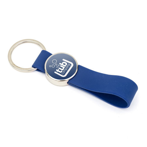 MR25-BLUE-KEYRING-100 - Blue Silicone Strap Key Fob 25mm Round - Pack of 100