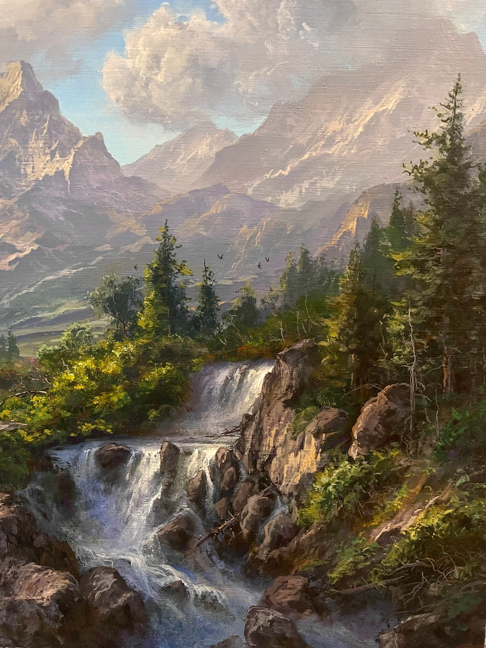 Into the Mountains. Original Acrylic on Hard Board