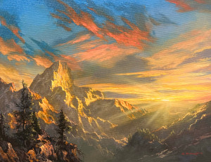 Mountains in the Golden Hour - 11x14 inches. Acrylic on Stretched Canvas