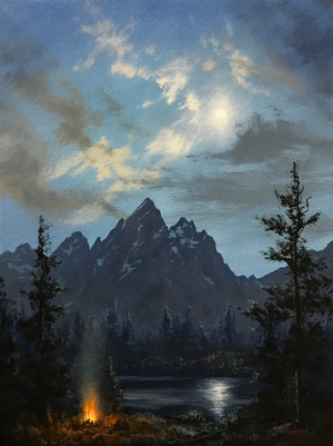 A Night at the Tetons - 12x9 inches. Original Acrylic on Stretched Canvas