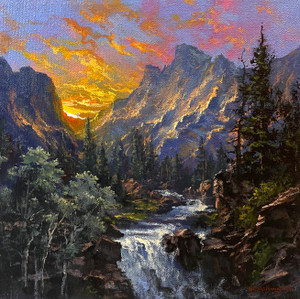 (NEW!) Golden Hour Falls - 10x10 inches. Original Acrylic on Stretched Canvas