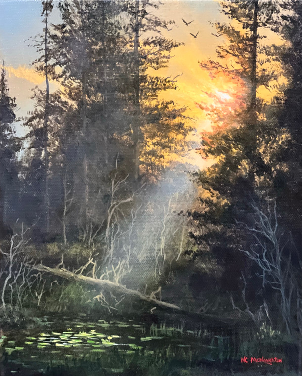 Light on Lilies - 8x10 inches. Acrylic on Stretched Canvas