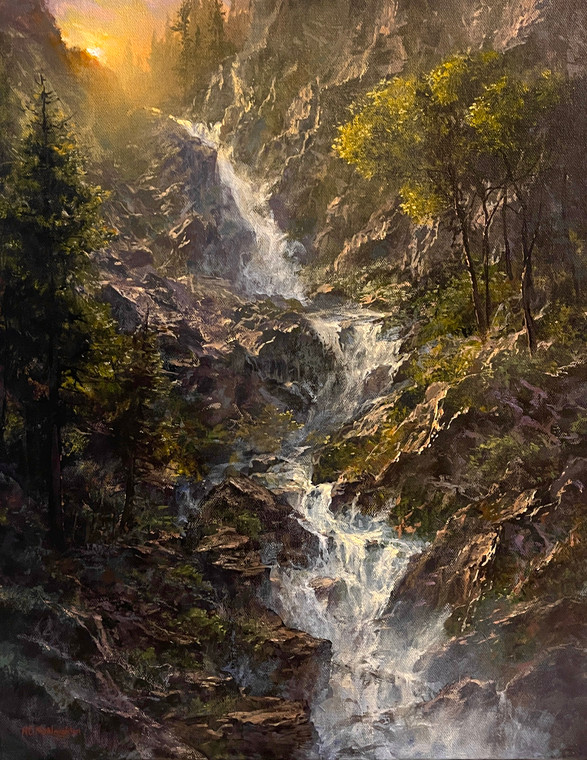 Golden Hour Cascade - 20x16 inches. Original Acrylic on Stretched Canvas. • Free U.S. Shipping