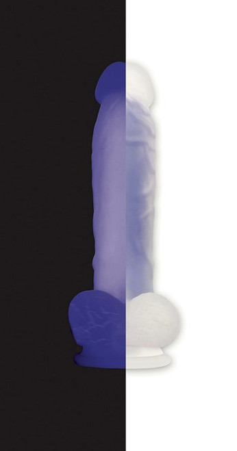 Luminous Dildo purple silicone glow in the dark realistic dildo bottom view half glowing