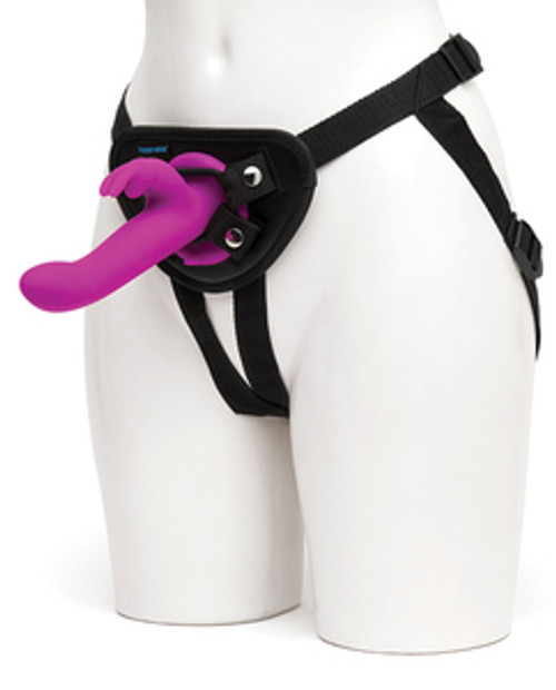 Happy Rabbit Rechargeable Vibrating Strap On Harness Set from Love Honey. Strap in to enjoy sensational shared pleasure with our happy rabbit strap on harness kit.