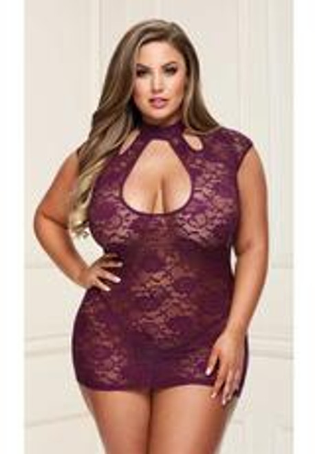 Baci Lace Keyhole Mini Dress-purple-queen Image0 Baci Lace Keyhole Mini Dress-purple-queen Image0
