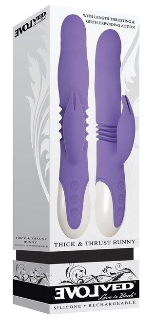 Thick & Thrust Rabbit Vibrator purple silicone box front