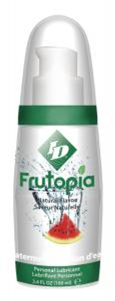 ID Frutopia for sexual and adult product lubrication. Frutopia new from ID Lube. 100% all natural fruit flavored for 100% pure fun. All-natural, vegan and sugar free. Life just got a little sweeter. Frutopia Lubricant comes in the following flavors: Banana, Cherry, Mango Passion, Raspberry, Strawberry and Watermelon. Each sold separately. 3.4 ounces pump bottles. Enhance intimate experiences with ID Lubricants and discover new heights in sensual comfort and pleasure! Water based. Latex condom compatible. For better sex the choice is clear! ID Lubricants by Westridge Laboratories, Inc. ID Frutopia for sexual and adult product lubrication. Frutopia new from ID Lube. 100% all natural fruit flavored for 100% pure fun. All-natural, vegan and sugar free. Life just got a little sweeter. Frutopia Lubricant comes in the following flavors: Banana, Cherry, Mango Passion, Raspberry, Strawberry and Watermelon. Each sold separately. 3.4 ounces pump bottles. Enhance intimate experiences with ID Lubricants and discover new heights in sensual comfort and pleasure! Water based. Latex condom compatible. For better sex the choice is clear! ID Lubricants by Westridge Laboratories, Inc.