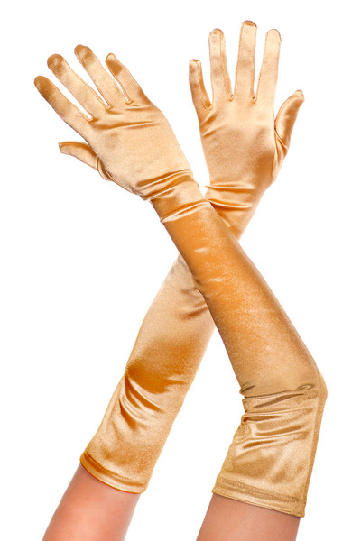 Extra long satin gloves Gold