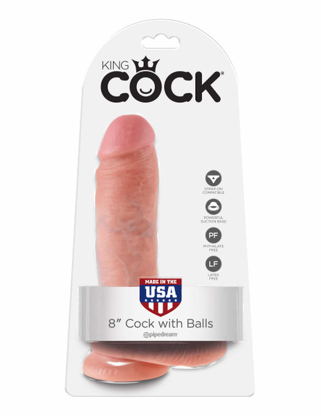 King Cock 8in Cock W/balls Flesh realistic dildo with suction cup box front