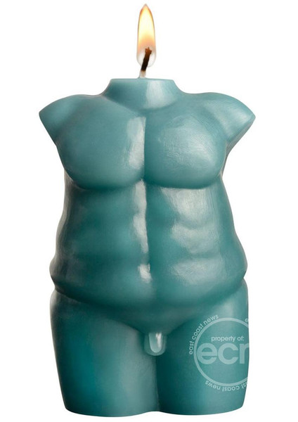 Male torso hot wax drip candle front