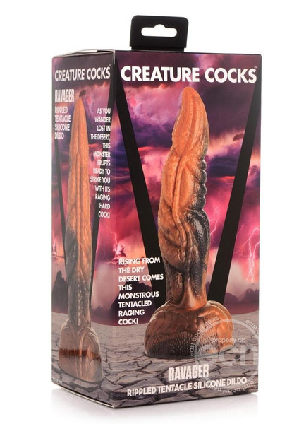 Ravager Rippled Tentacled Monster Silicone Dildo - Red/Orange