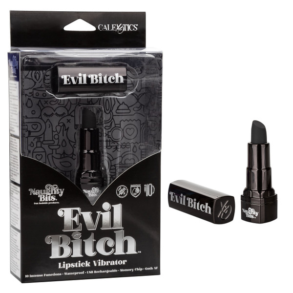 Naughty Bits Evil Bitch Lipstick Rechargeable Silicone Vibrator - Black