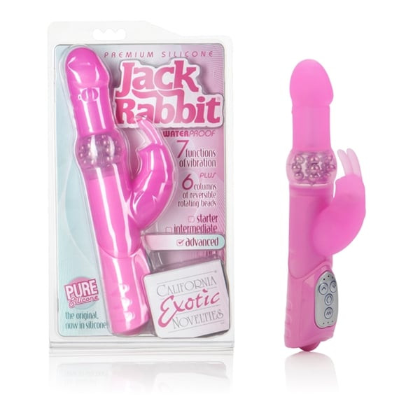 Jack Rabbit Silicone Pink vibrator with clitoral stimulator box and contents