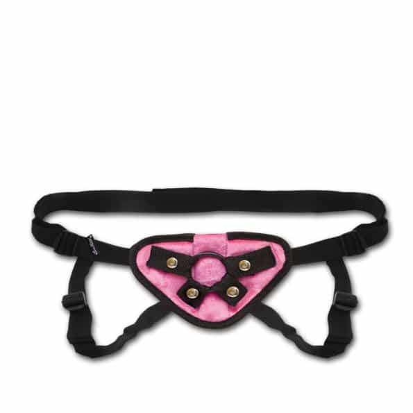 Velvet Knit Strap On Harness Pink front view