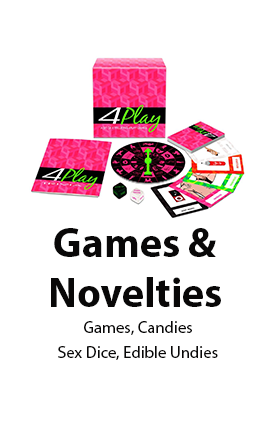 Image of 4 play board game with caption reading Games & Novelties