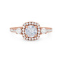 Three Stone Round Diamond Cushion Halo Engagement Setting (For 1ct Round)