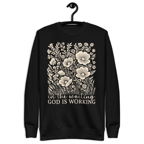 Dark Unisex Premium Sweatshirt In the Waiting God is Working