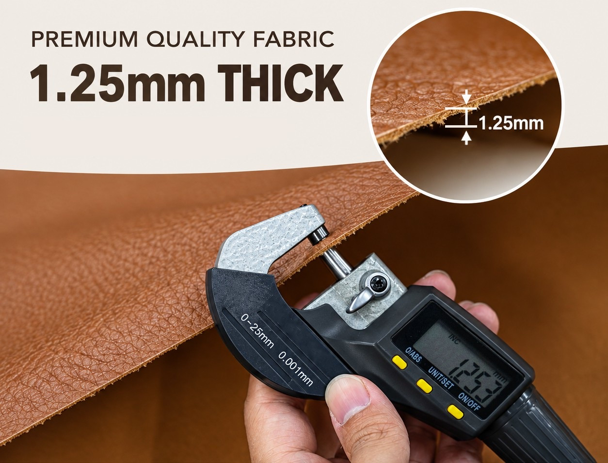 Premium quality fabric, 1.25 mm thick, measured with a micrometer