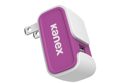 Kanex 1 Port USB Compact Wall charger 2.4A Fast Charging with Folding Prongs, Purple/White