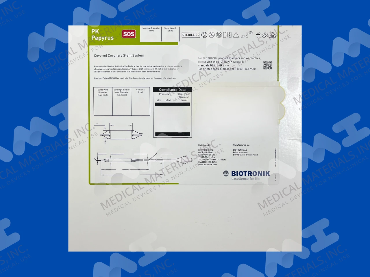 PK Papyrus Covered Coronary Stent System - SOS - 2.5mm x 20mm x 140cm