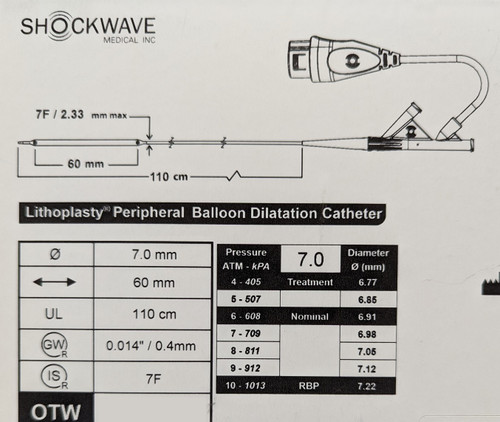 Shockwave Medical Lithoplasty Peripheral Balloon Dilatation Catheter - M732LPBC7060DX1