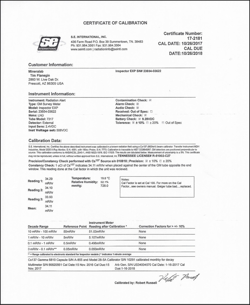 NIST Calibration by SEI