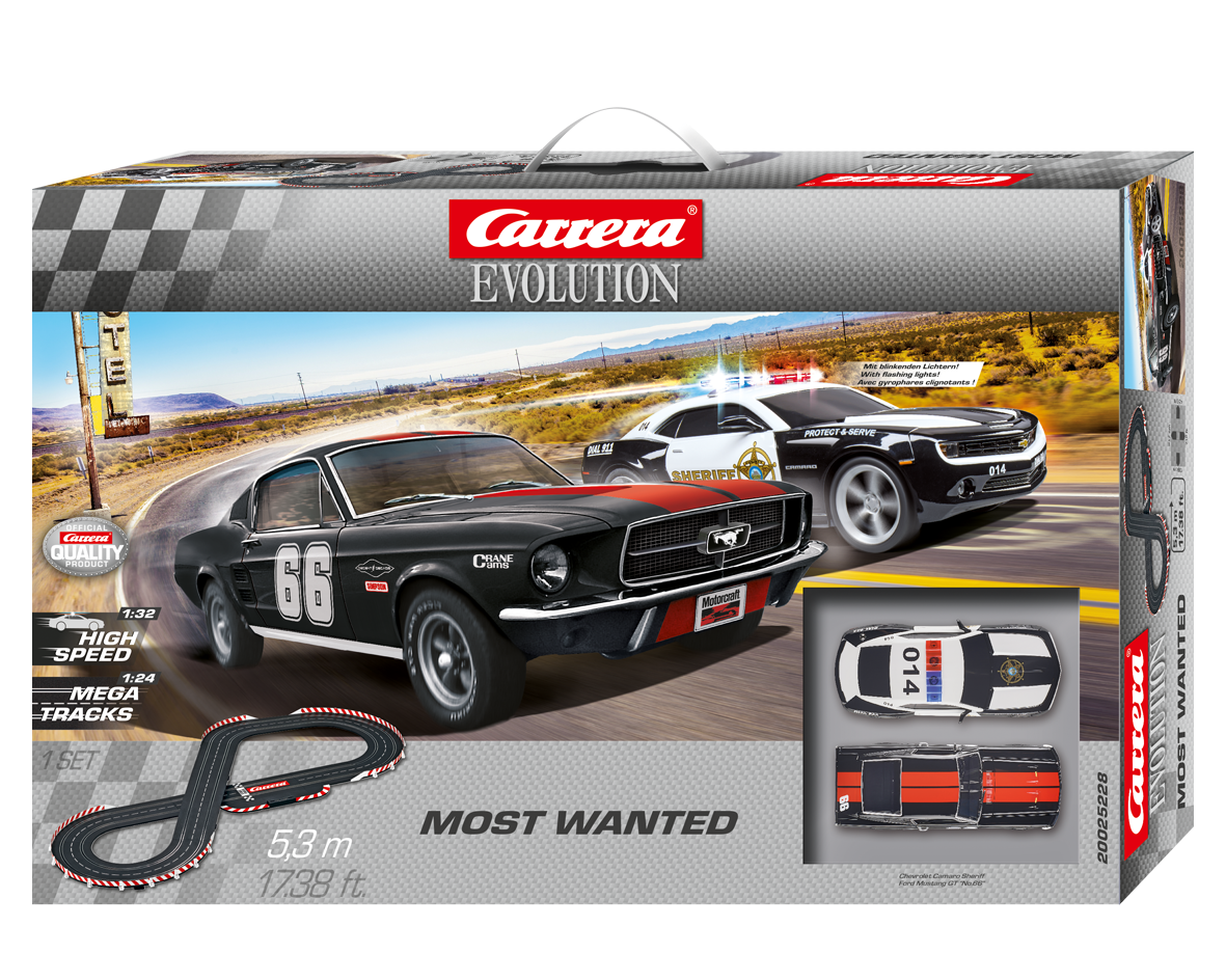 25228 Carrera Evolution Most Wanted 1:32 Slot Car Set - Great