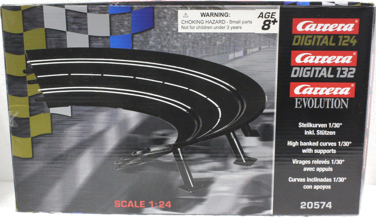 20574 Carrera 6 Pieces of Radius 1/30 High Banked Curve Track for 1/24 &  1/32 Slot Car Tracks - Great Traditions
