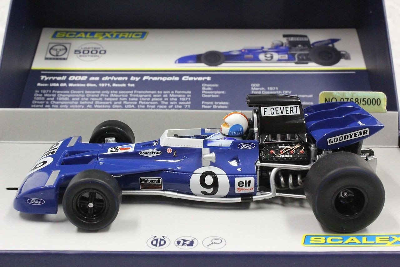 C3759A Scalextric Tyrrell 002 Francios Cevert 1st Watkins Glen 1971, #9  Limited Edition 1/32 Slot Car