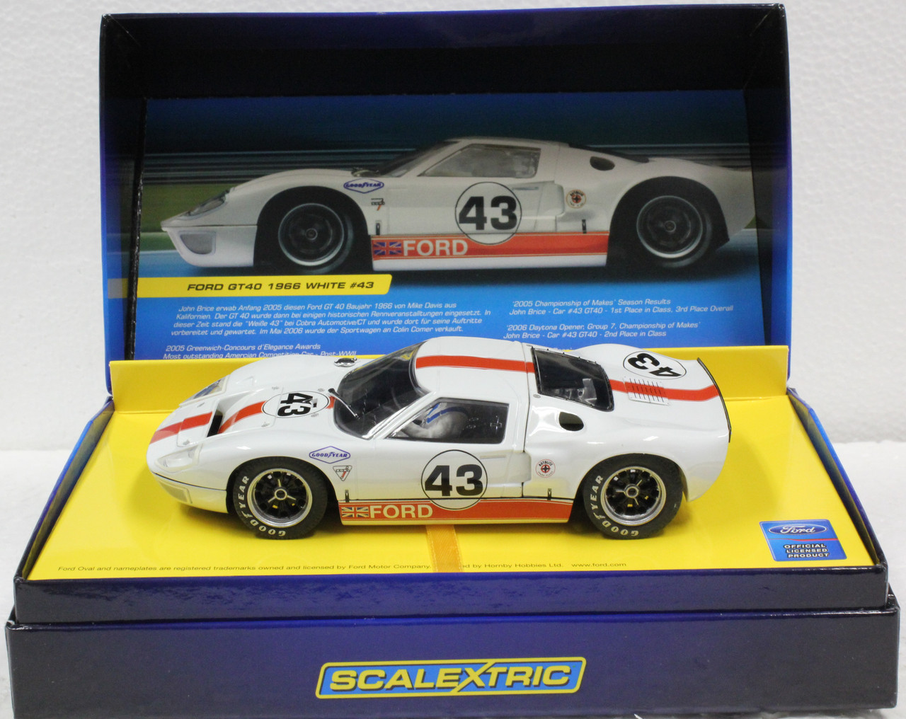 C2941A Scalextric 1966 Ford GT40 White, #43 1:32 Slot Car - Great