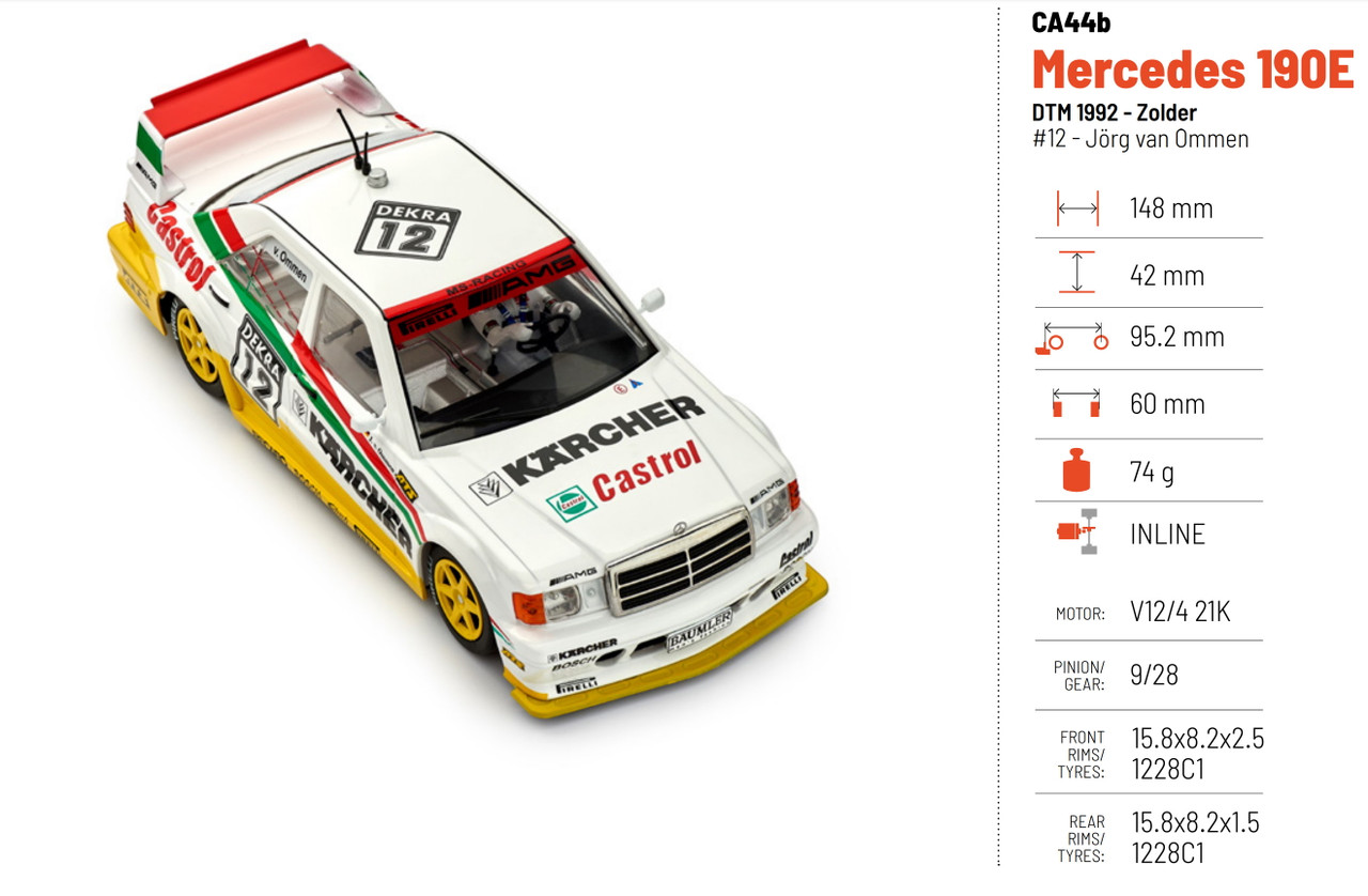 SICA44B Slot.it Mercedes 190E Zolder DTM 1992, #12 1:32 Slot Car